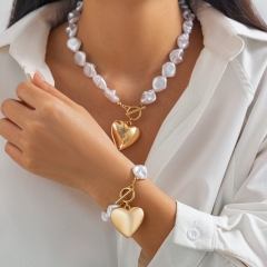 Pearl Hollow Heart Necklace Bracelet Suit Wholesaler