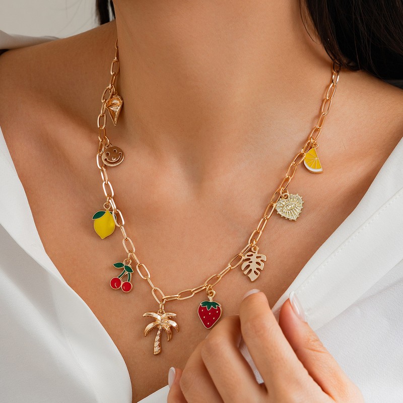 Cherry Coconut Tree Smiley Face Necklace Wholesaler