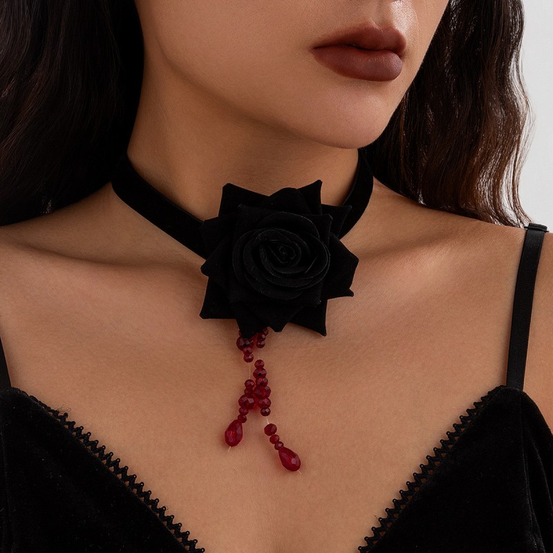 Rose Tassel Velvet Strap Necklace Wholesalers