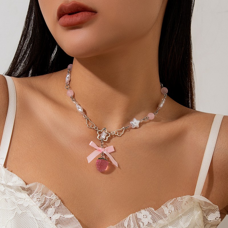 Perla Lazo Fresa Colgante Collar Mayorista