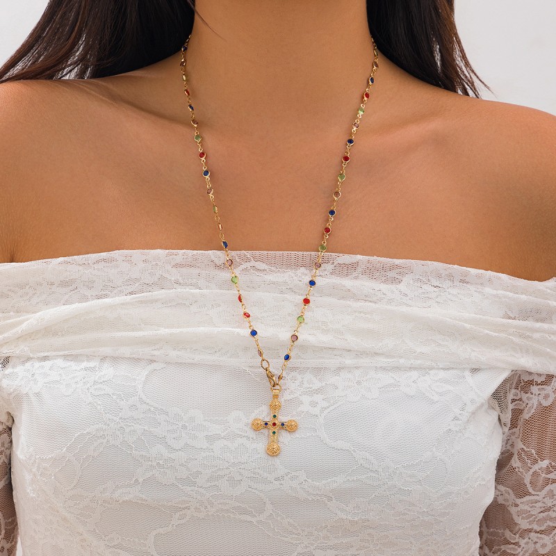 Collar Con Colgante De Cruz De Diamantes Al Por Mayor