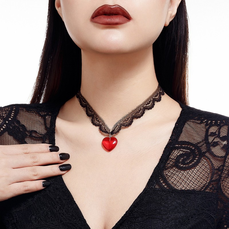 Cadena De Clavícula De Encaje De Corazón Rojo