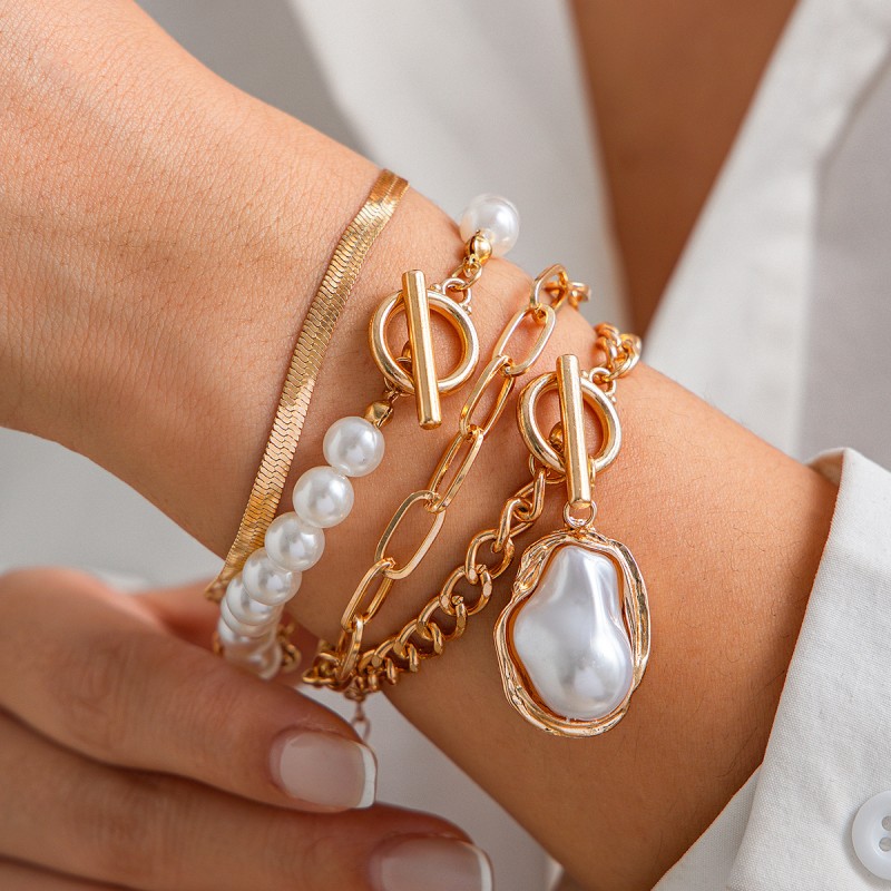 Juego De Pulsera De Cadena De Hueso De Serpiente Perla Mayorista