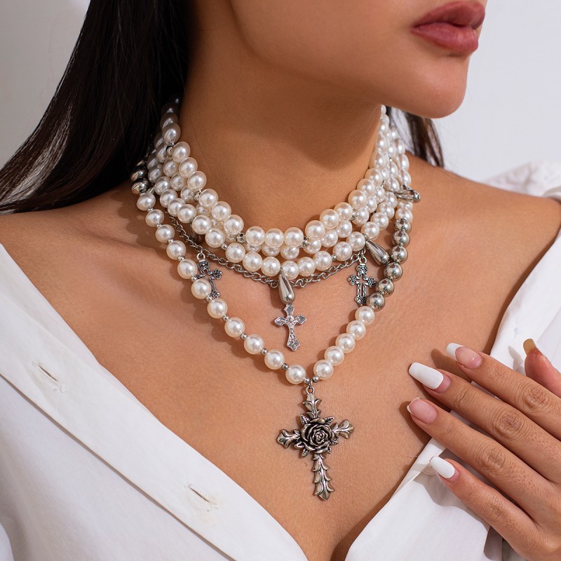 Pearl Multilayer Cross Necklace Wholesaler