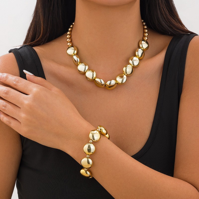 Juego De Pulsera De Cadena De Clavícula De Cuentas Redondas Planas Mayorista