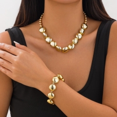 Juego De Pulsera De Cadena De Clavícula De Cuentas Redondas Planas Mayorista