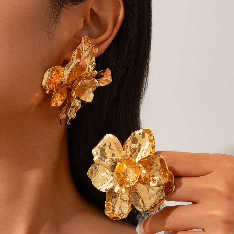 Pendientes De Flores Tridimensionales Plisados Al Por Mayor