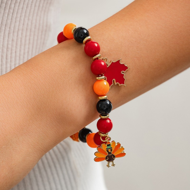 Pumpkin Maple Leaf Beaded Bracelet Wholesaler