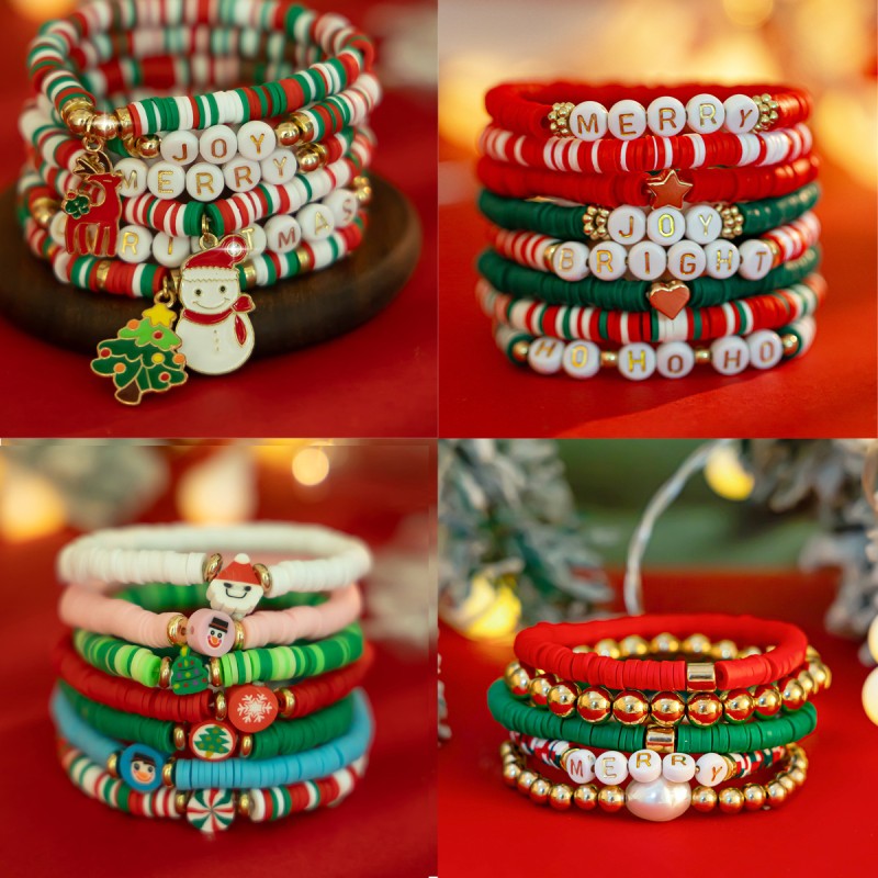 Alfabeto Navideño De Cerámica Suave Con Cuentas Conjunto De Pulsera Mayorista