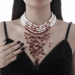 Mayorista De Cadena De Clavícula De Cristal Con Borla De Gota De Sangre De Perlas