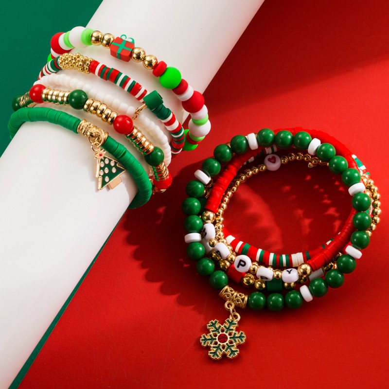Juego De Pulsera Elástica De Copo De Nieve Con Cuentas De Navidad Mayorista