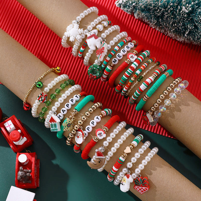 Juego De Pulsera De Cuentas De Arroz De Cerámica Blanda De Navidad Al Por Mayor