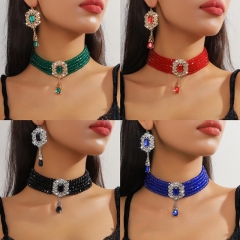 Conjunto De Pendientes De Collar Colgante De Gota De Agua Con Borlas Multicapa Mayorista