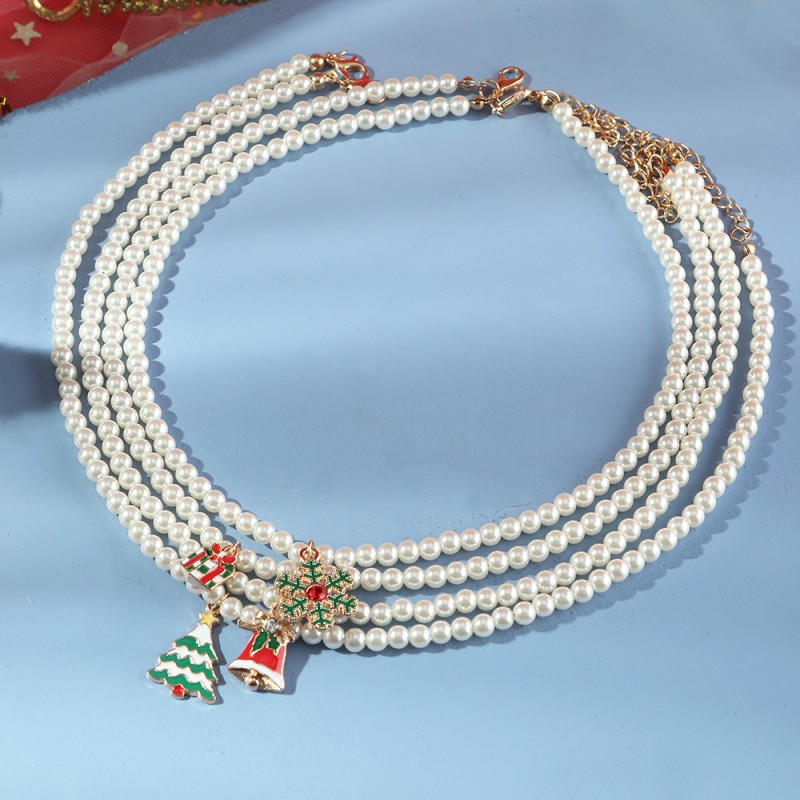 Perla Navidad Copo De Nieve Campana Collar Mayorista