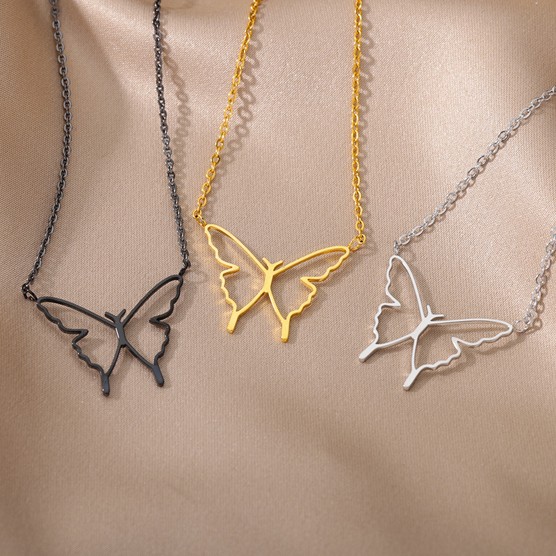 Collar De Alas De Mariposa Hueca De Acero Inoxidable Mayorista