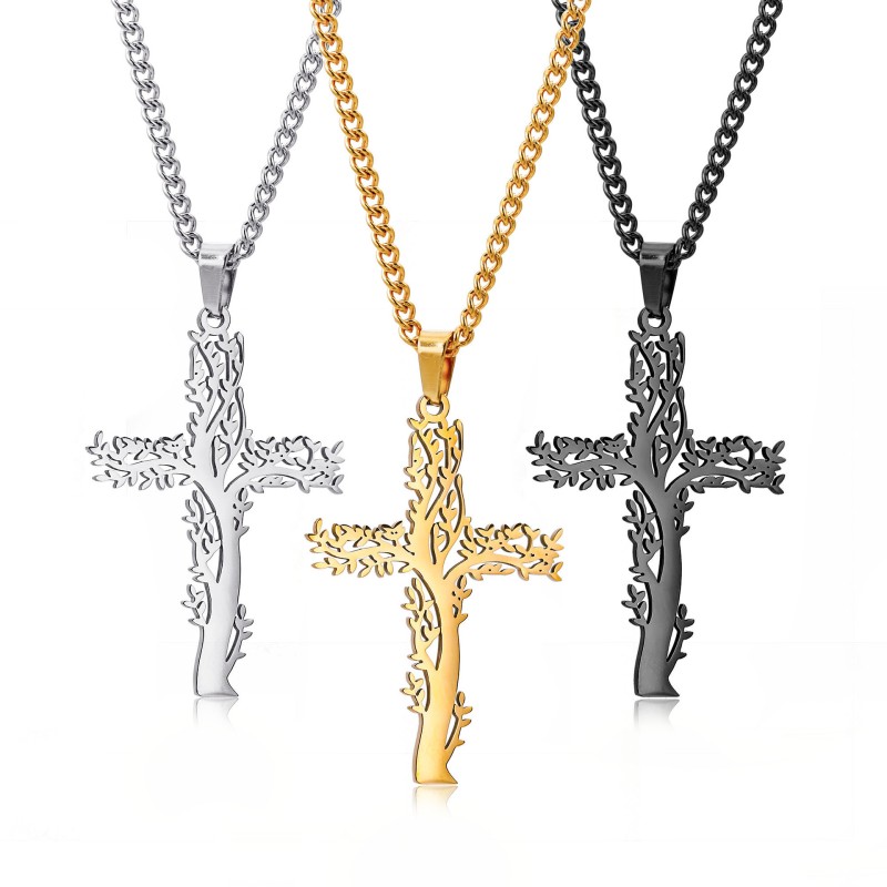 Stainless Steel Life Tree Cross Necklace Wholesalers