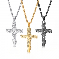 Acero Inoxidable Vida árbol Cruz Collar Mayorista