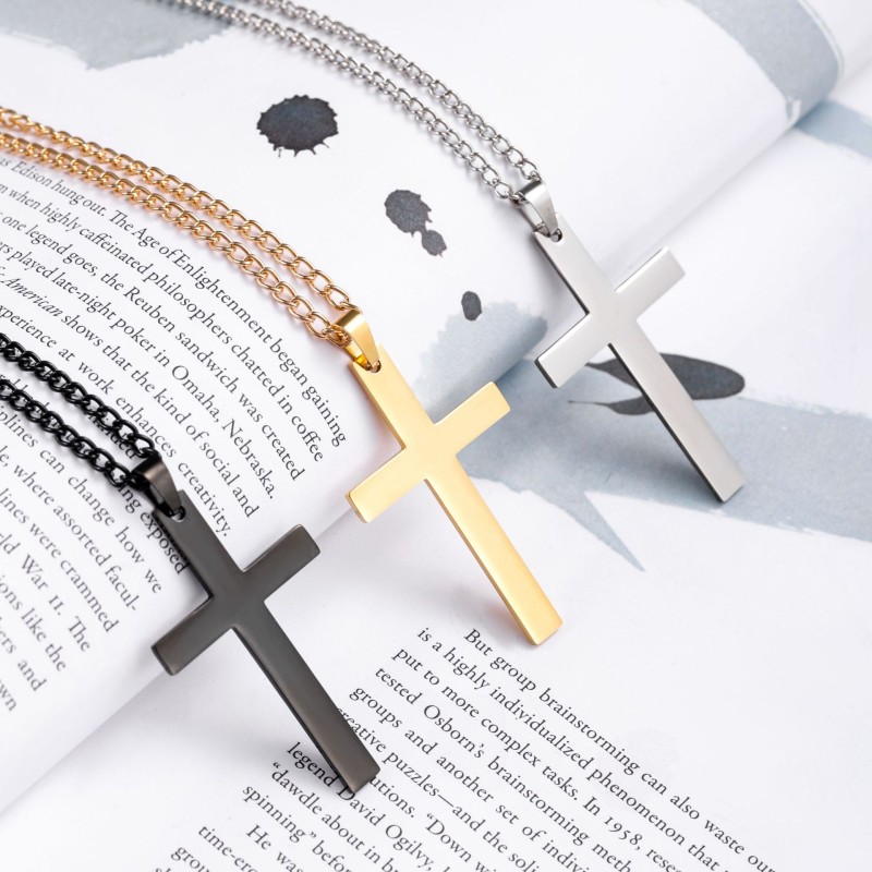 Stainless Steel Smooth Cross Men's Necklace Wholesalers