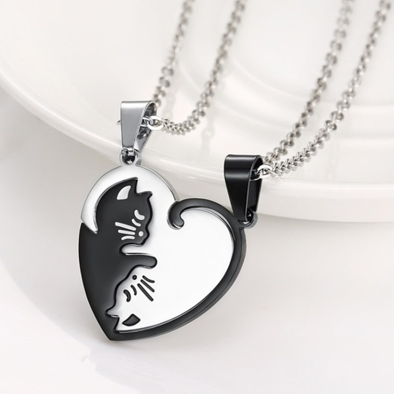Acero Inoxidable Blanco Y Negro Gato Costura Collar Mayorista