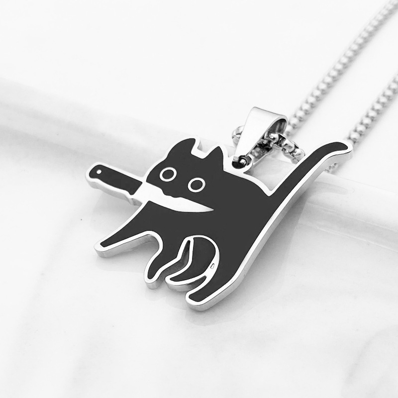 Acero Inoxidable De Dibujos Animados Cuchillo Gato Colgante Collar Mayorista