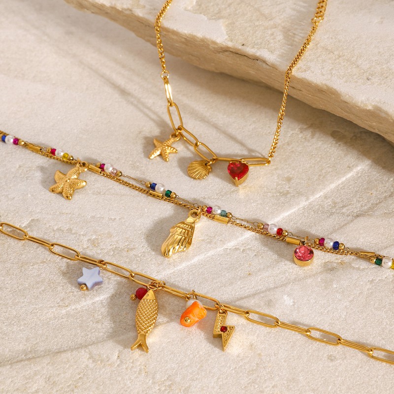 Pulsera Marina De Piedra Natural De Acero Inoxidable Mayorista