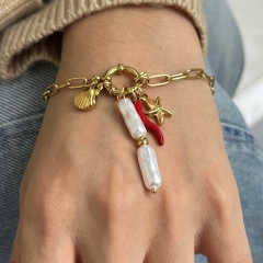 Pulsera De Concha De Perla De Acero Inoxidable Al Por Mayor