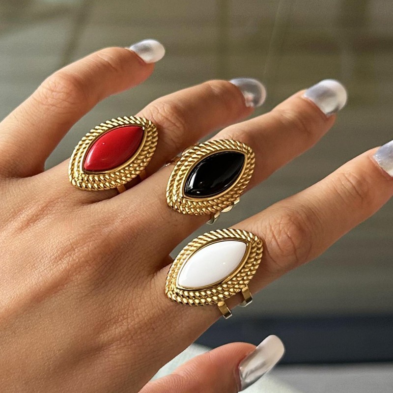 Acero Inoxidable 18k Oro Negro ágata Abierto Anillo Mayorista