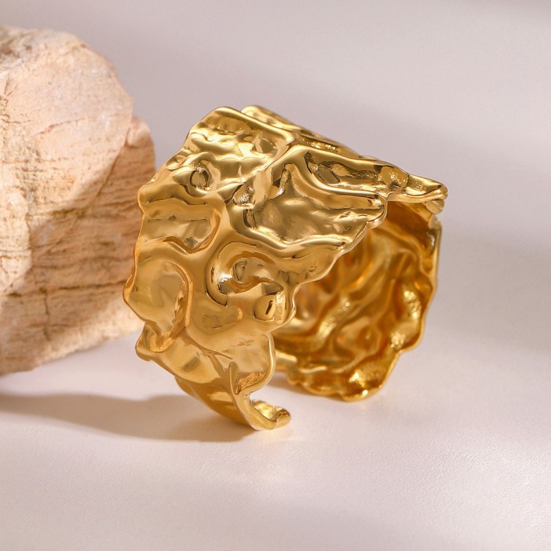 Anillo Abierto De Textura De Ala Ancha De Acero Inoxidable Mayorista