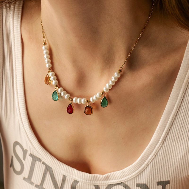 Collar Apilado De Perlas De Acero Inoxidable Mayorista
