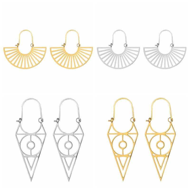 Pendientes Triangulares Tallados Huecos De Acero Inoxidable