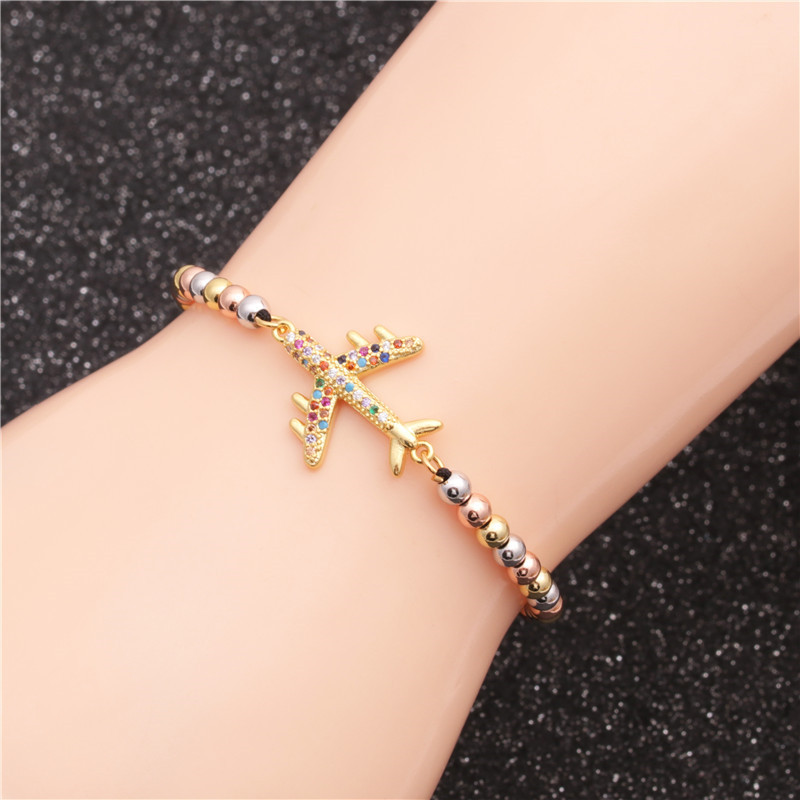 Cuentas De Colores Circón Avión Flecha Tejida Pulsera De Mujer Mayorista
