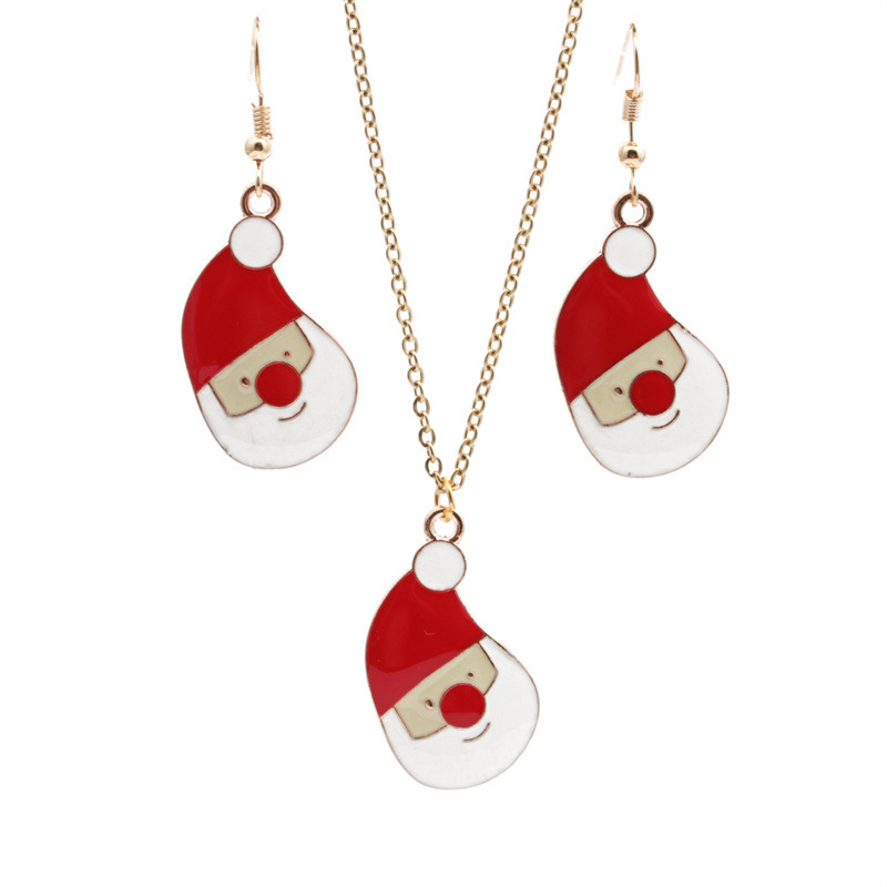 Sombrero De Navidad Muñeco De Nieve Collar Aretes Conjunto Mayorista