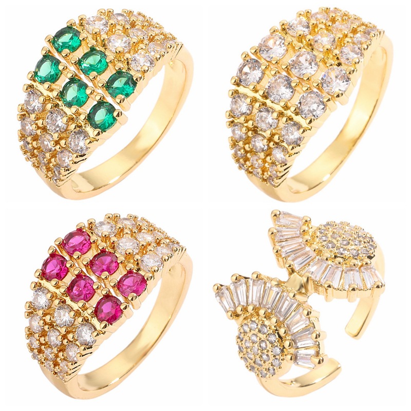 Copper Micro-inlaid Zircon Geometric Wide Face Open Ring Wholesalers