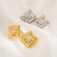 Mayorista De Pendientes De Textura De Giro Cuadrado Con Incrustaciones De Diamantes