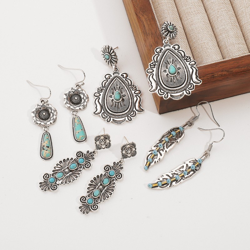 Turquoise Carved Ancient Silver Earrings Wholesalers
