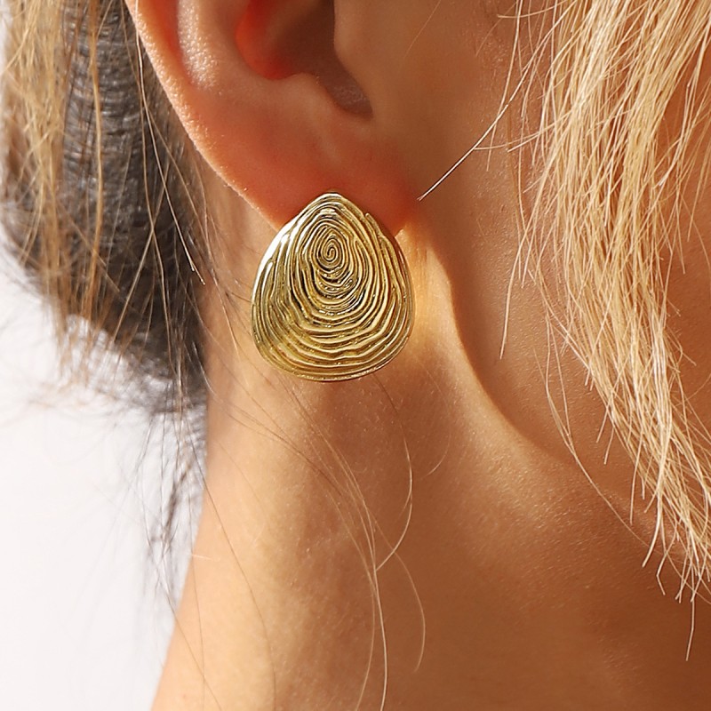 Aretes De Textura De Concha Ovalada Al Por Mayor