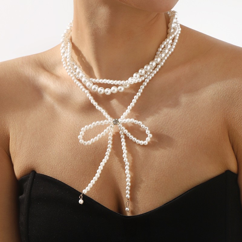 Collar Ajustable Con Lazo De Perlas