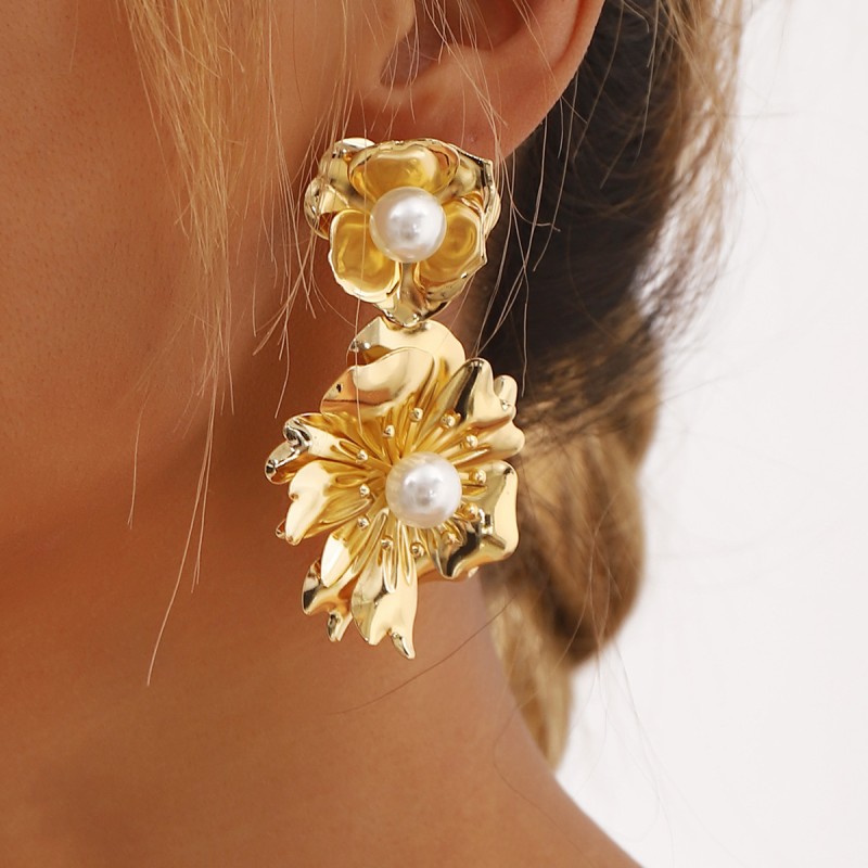 Pendientes De Flores Tridimensionales De Perlas Al Por Mayor