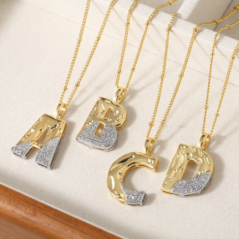Diamond Two-color 26 English Letter Pendant Necklace Wholesaler