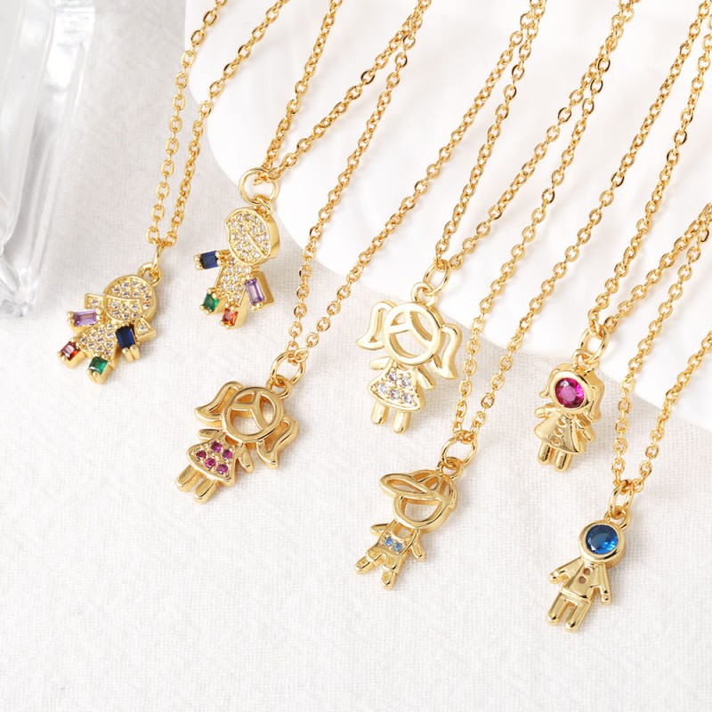 Diamond-encrusted Boy Girl Pendant Necklace Wholesalers