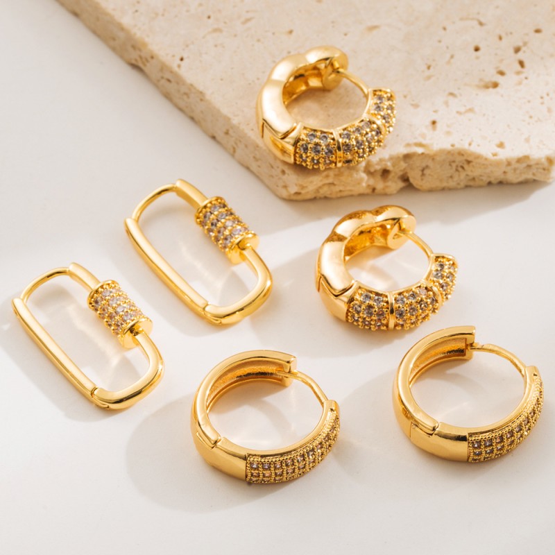 Square Copper Inlaid Zircon Ear Ring Wholesalers