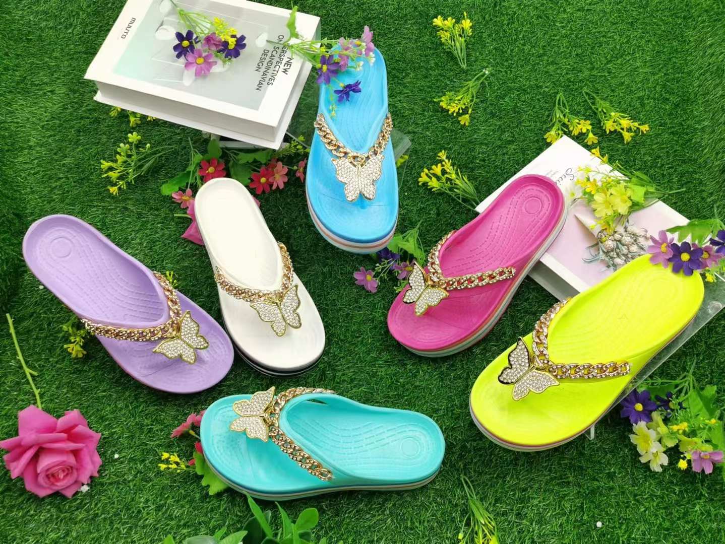 Shining flat women flip flop slippers