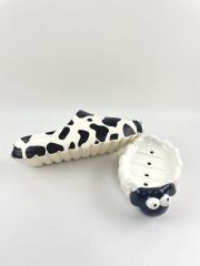 Black and White Cow Pattern Yeezy Style Slide Cow Slipper with Thick and Soft Sole For Men and Women