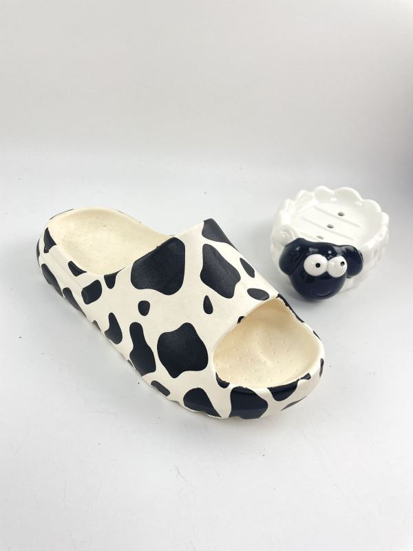 Black and White Cow Pattern Yeezy Style Slide Cow Slipper with Thick and Soft Sole For Men and Women