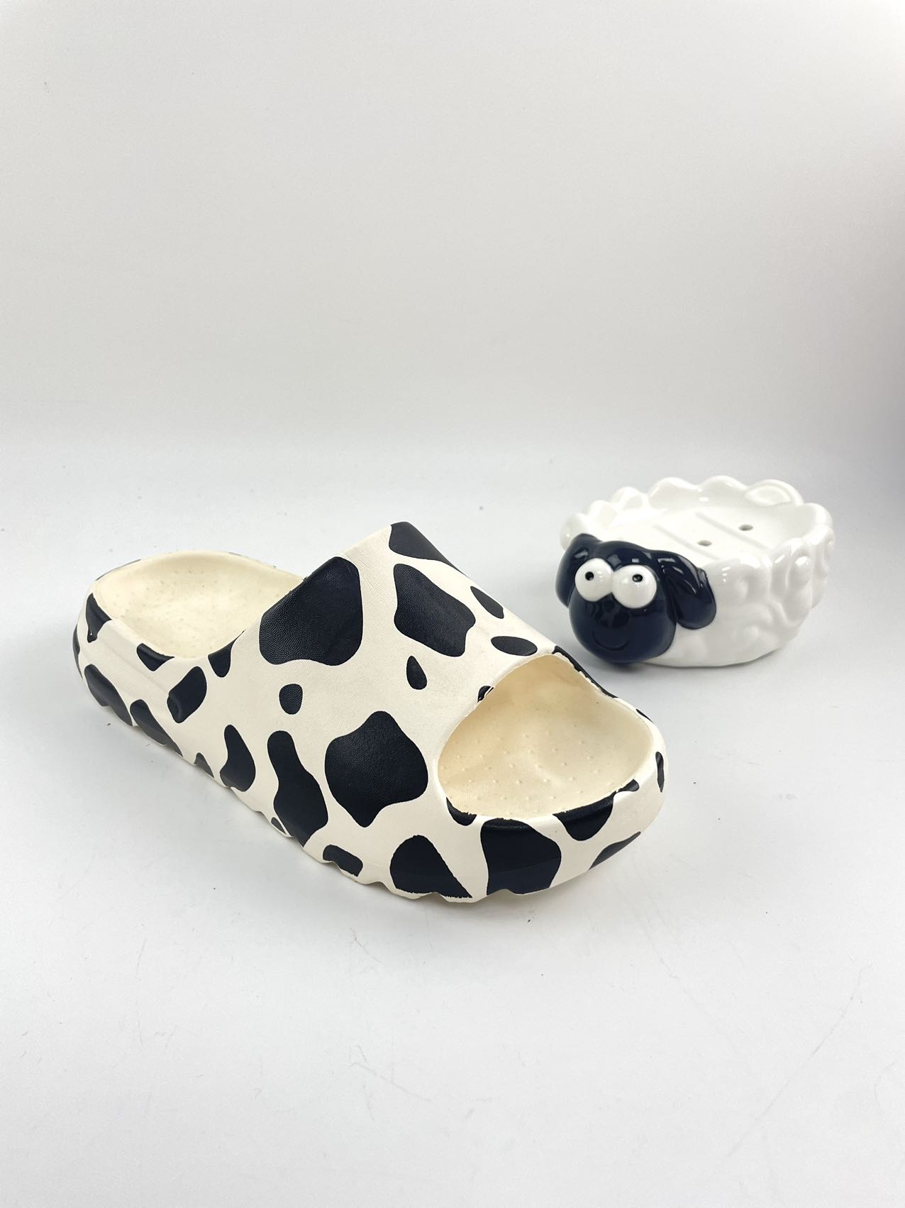 Black and White Cow Pattern Yeezy Style Slide Cow Slipper with Thick and Soft Sole For Men and Women