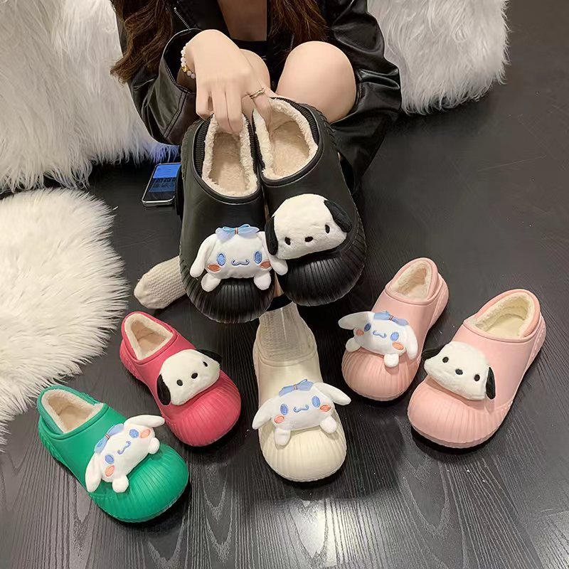 Winter Waterproof Child Cartoon bear rabbit Slippers Warm Girls Boys Non-Slip Plush Stepped EVA Cotton Indoor Outdoor shoes