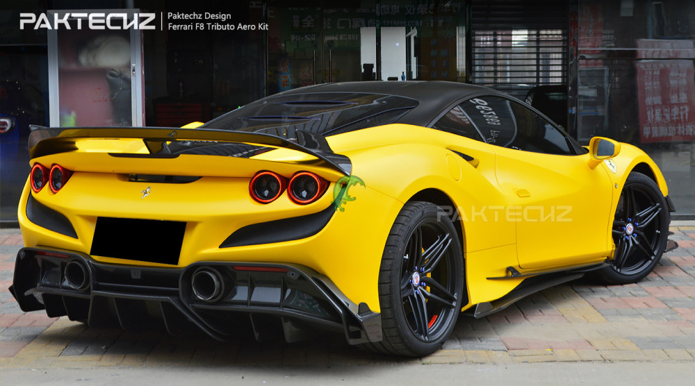 Paktechz Style Dry Carbon Fiber Rear Spoiler Wing For Ferrari F8 2020-2022