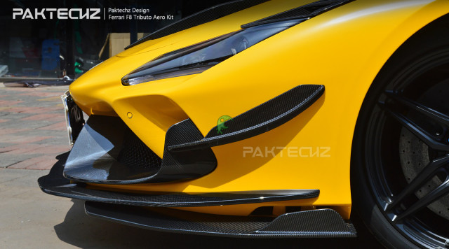 Paktechz Style Dry Carbon Fiber Front Bumper Canards For Ferrari F8 2020-2022