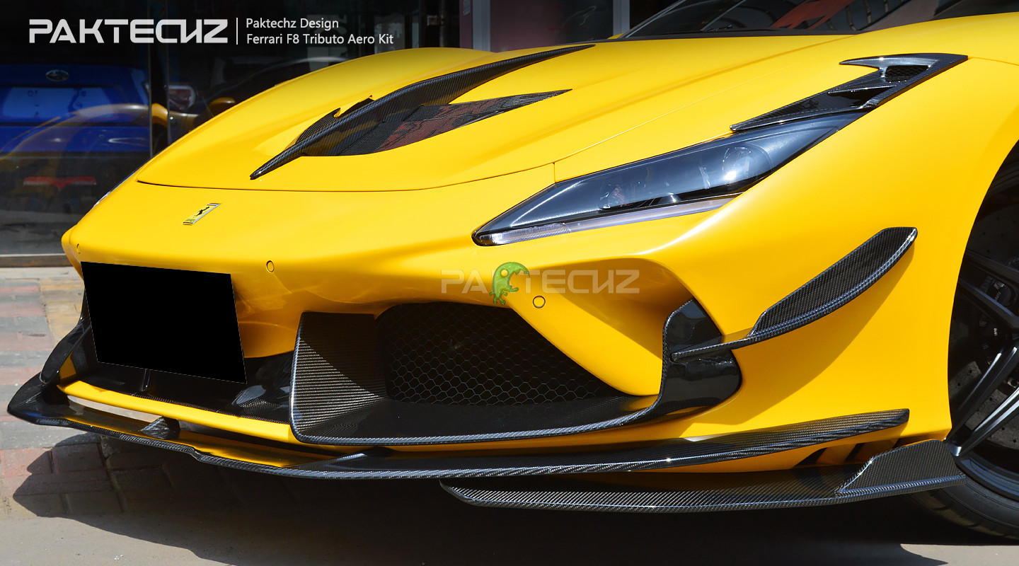 Paktechz Style Dry Carbon Fiber Up Front Lip For Ferrari F8 2020-2022