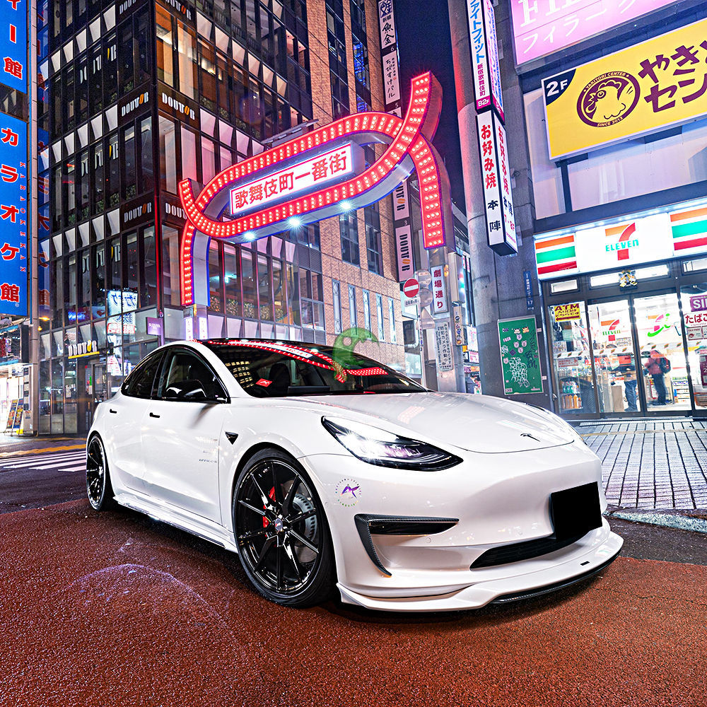 Artisan Style Dry Carbon Fiber Front Lip For Tesla Model 3 2016-Present
